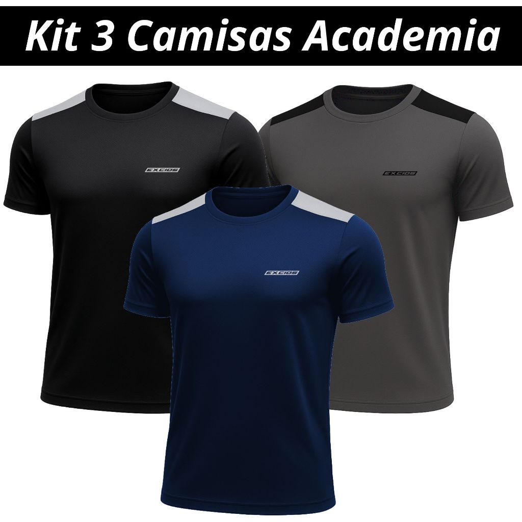 camisas dry fit masculino em kit com 3 unidades para academia e treino