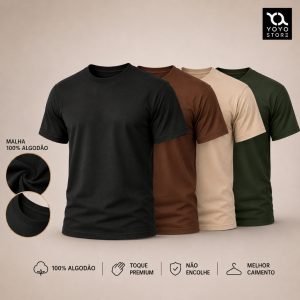 camiseta dia dia 100% algodão kit 4 unidades básica premium várias cores lisa confortável