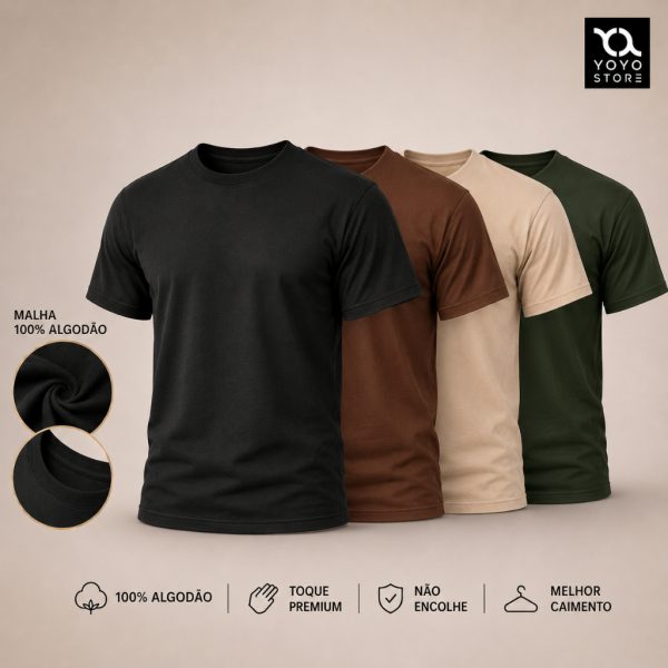 camiseta dia dia 100% algodão kit 4 unidades básica premium várias cores lisa confortável