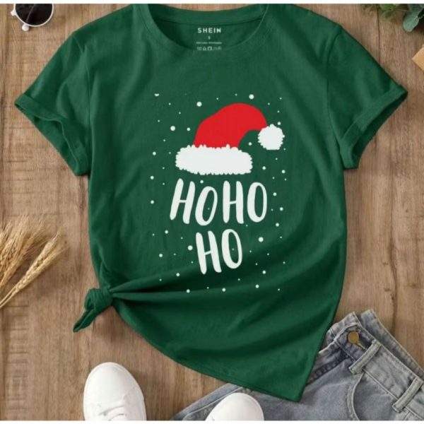 Camiseta masculina Natal HOHOHO casual elegante unissex com estampa natalina