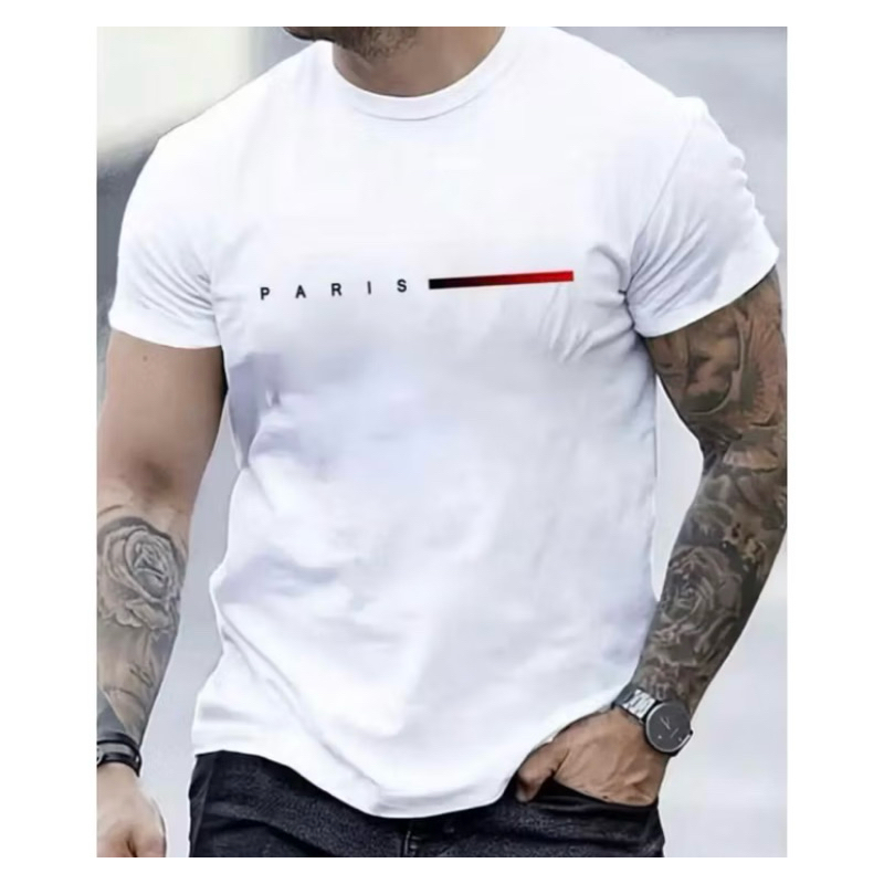 camiseta masculina Paris Style streetwear em malha 100% algodão