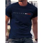 camiseta masculina Boston estampada casual gola redonda 100% algodão premium