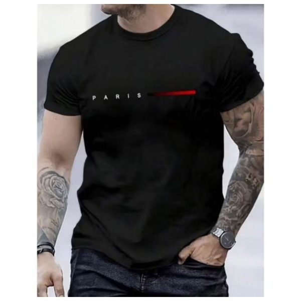 camiseta masculina streetwear Paris Style blusa algodão malha 30.1