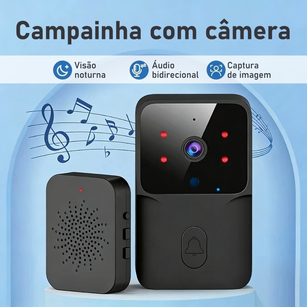 Campainha com câmera vídeo HD Wi-Fi inteligente para segurança residencial