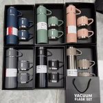 Caneca garrafa térmica vacuum 500ml inox com 3 xícaras para bebidas quentes ou frias