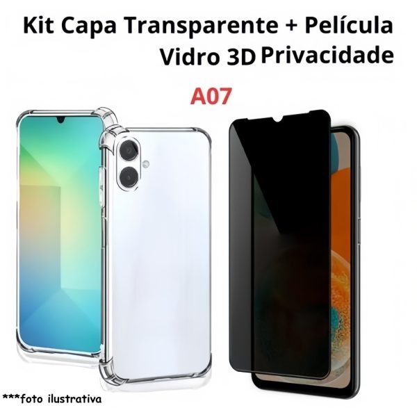Capa anti impacto transparente para A07 com película 3D de privacidade