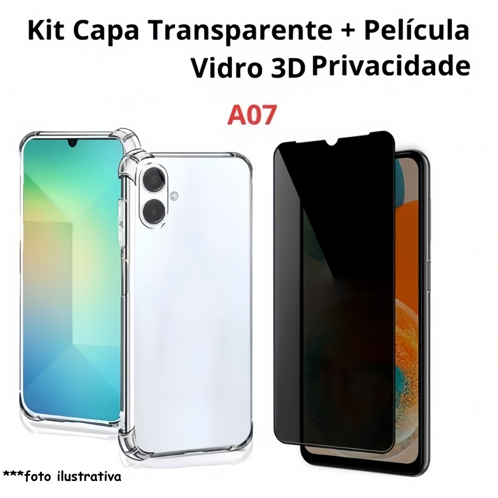 Capa anti impacto transparente para A07 com película 3D de privacidade