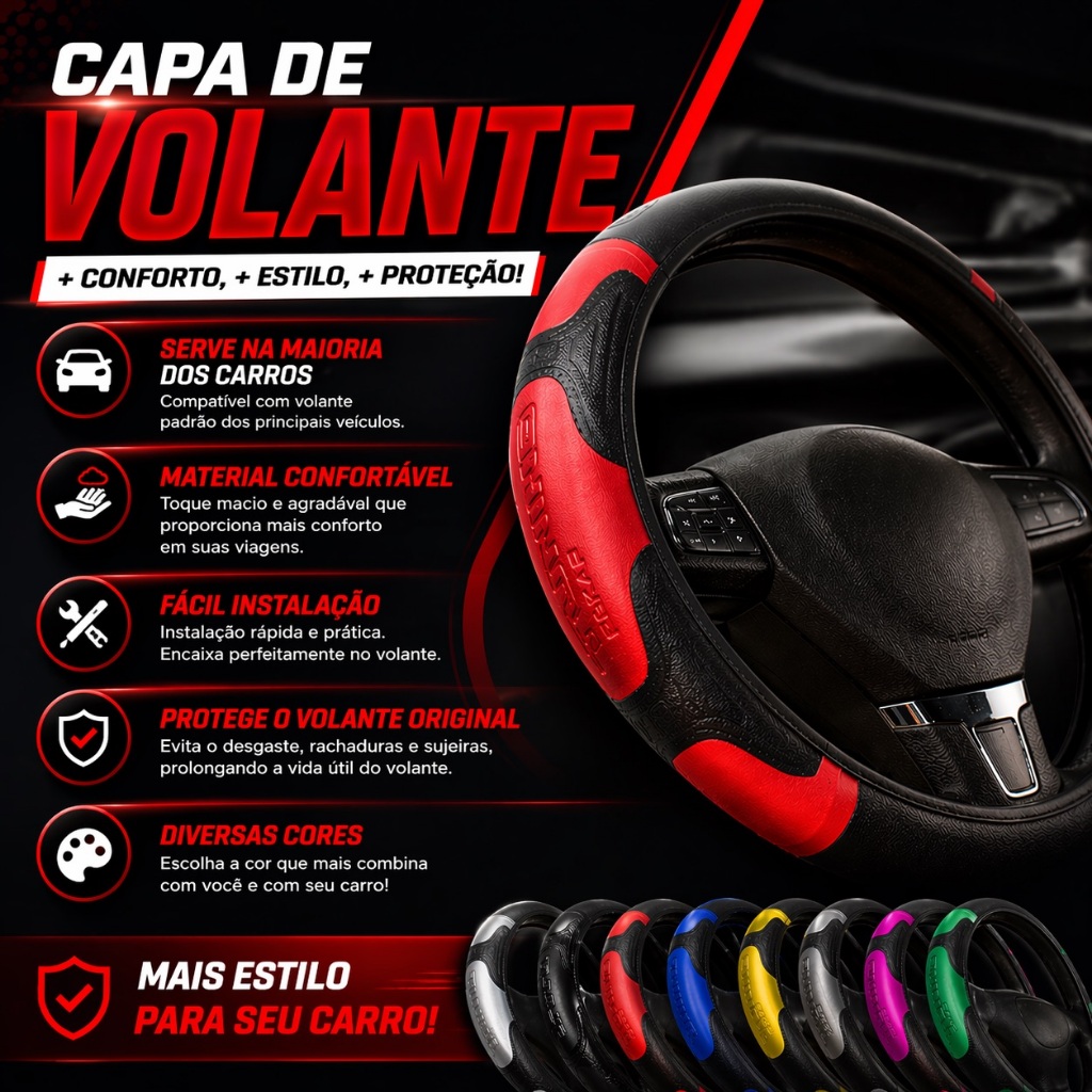 Capa volante cores marcas universal em volante de carro, proteção e estilo