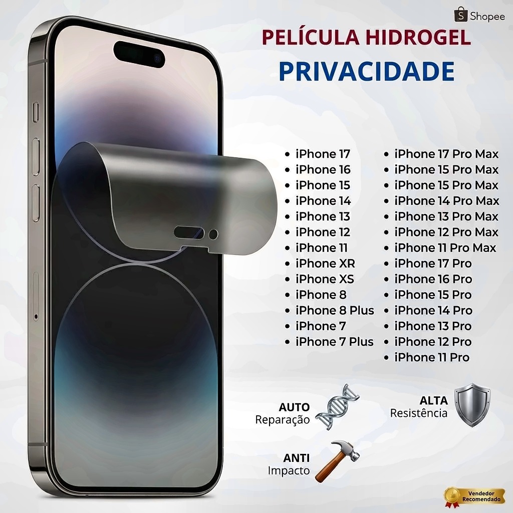capinha iphone silicone com película de privacidade hidrogel para iPhone 11 ao 17 Pro Max