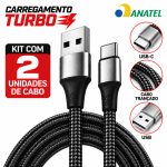 Carregador celular Kit 2 Cabos Tipo C 6A 120W Turbo 2 Metros Reforçado Premium Original