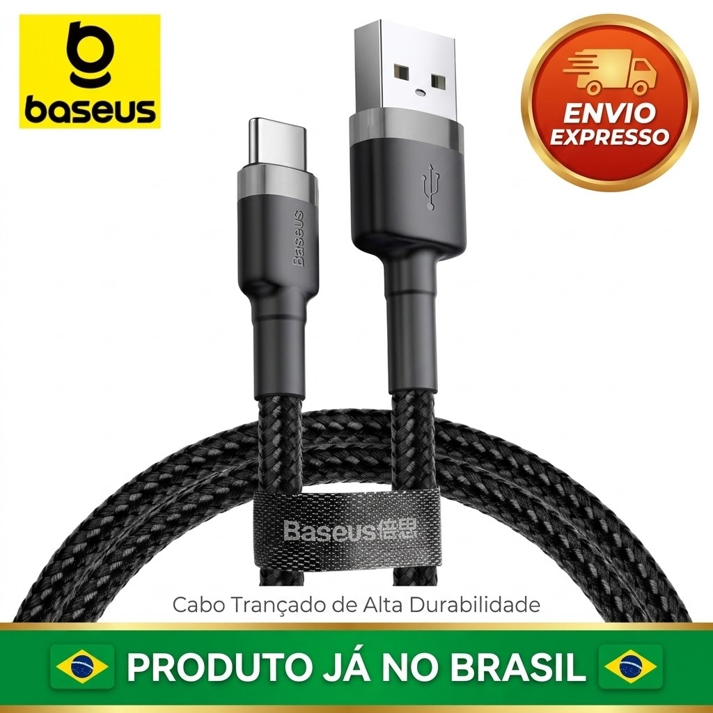 carregador celular cabo USB Tipo C Baseus 3A QC3.0 nylon reforçado