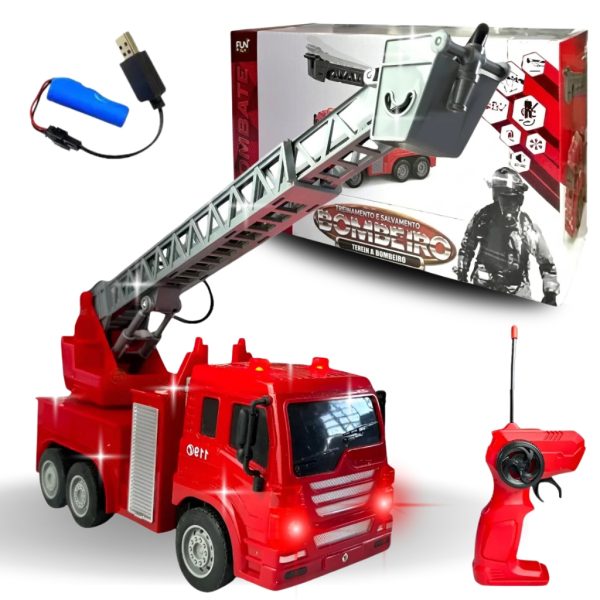 Carrinho controle remoto bombeiro recarregável com luz em ação