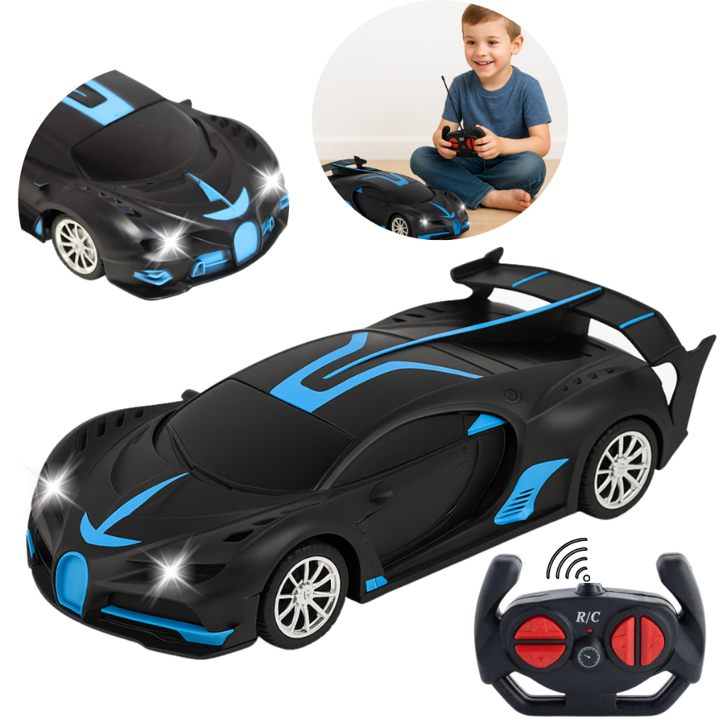 carrinho de controle remoto preto com farol da linha premium top em superfície lisa