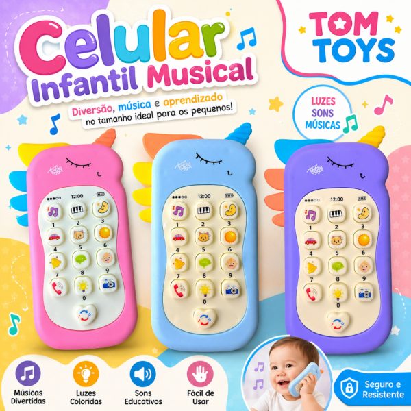 Celular infantil telefone interativo musical unicórnio e dinossauro para bebê