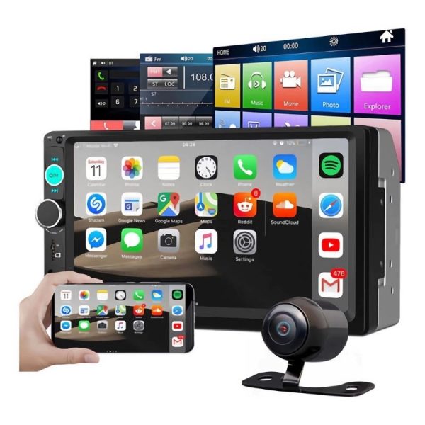 central multimídia din bluetooth 2 Din com câmera de ré, USB, SD e FM