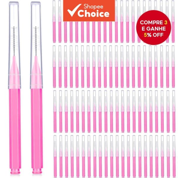 Cilios sobrancelha com kit de 50 micro pincéis rosa ou preto com tampa protetora