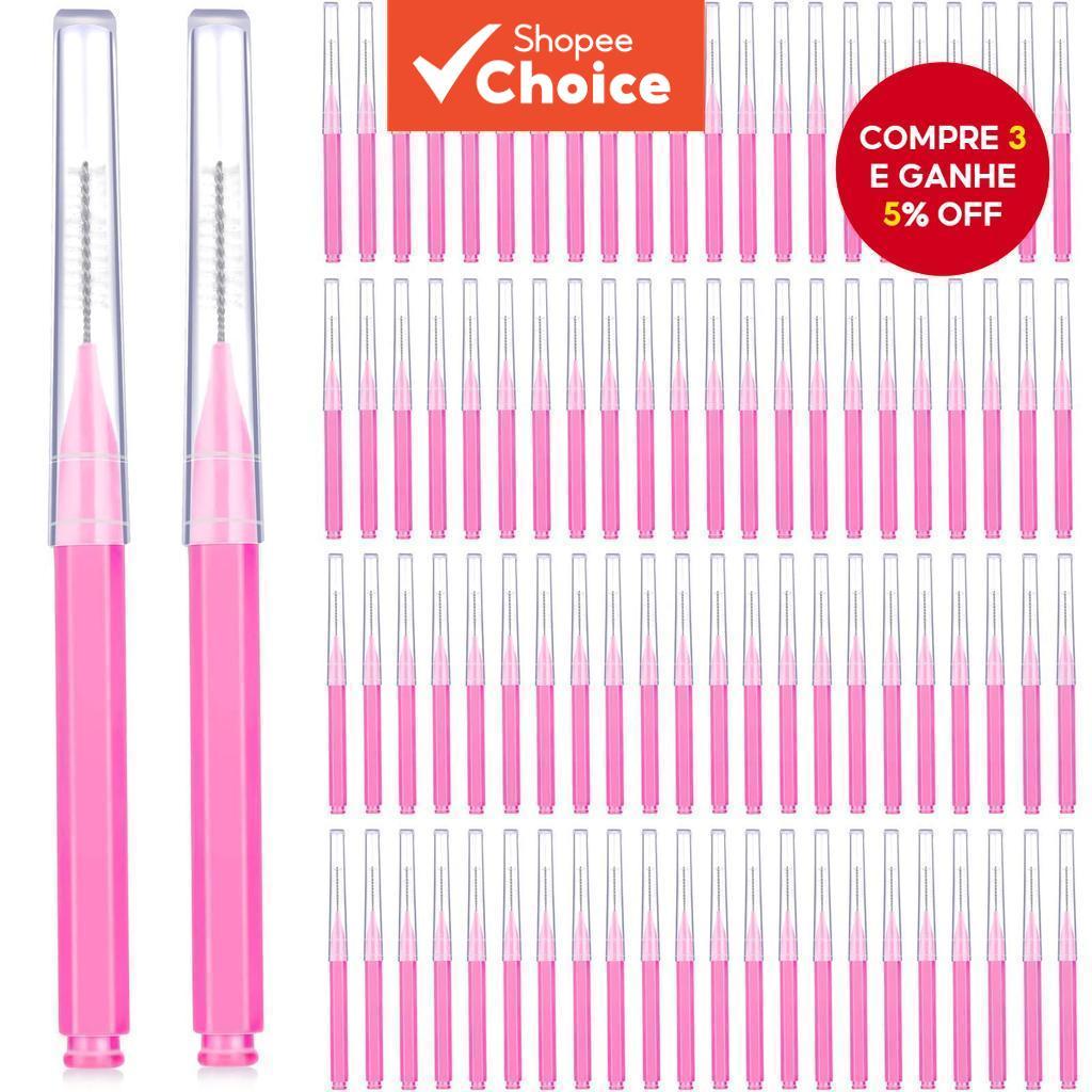 Cilios sobrancelha com kit de 50 micro pincéis rosa ou preto com tampa protetora