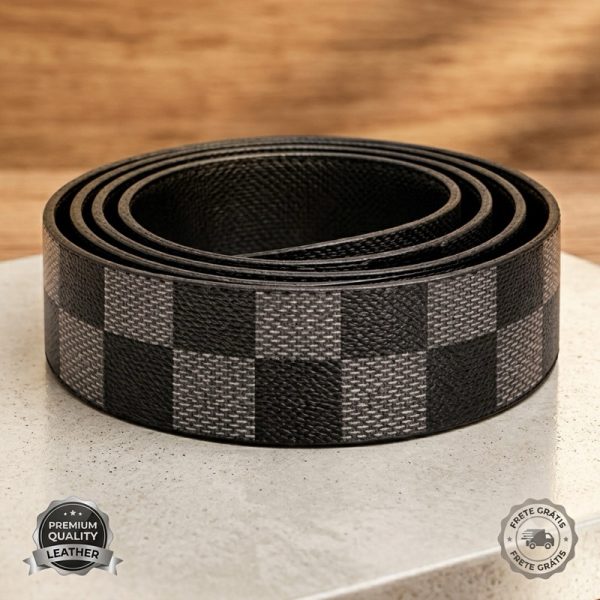 Cinto masculino em couro quadriculado xadrez da moda com fivela metálica
