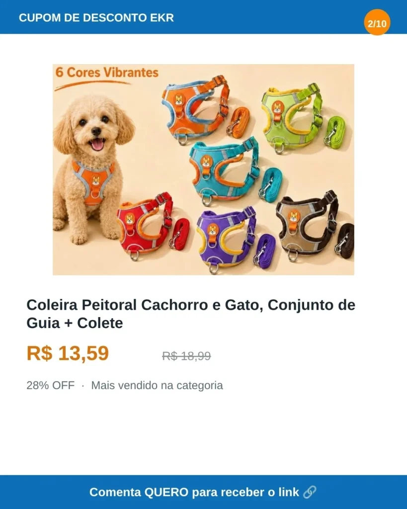 Coleira Peitoral Cachorro e Gato, Conjunto de Guia + Colete