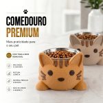 comedouro pet para gatos e cachorros pequenos com tigela inox removível anti refluxo design gatinho