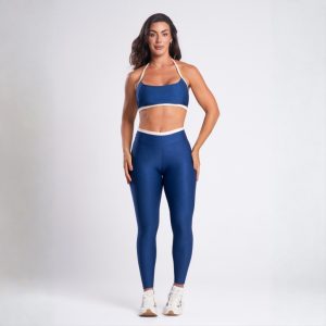 Conjunto academia feminino canelado top e legging frente única fitness luxo