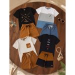 conjunto infantil menino verão com 2 camisas e 2 shorts sortidos