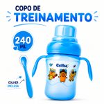 Copo treinamento 240ml antivazamento com colher silicone para bebê