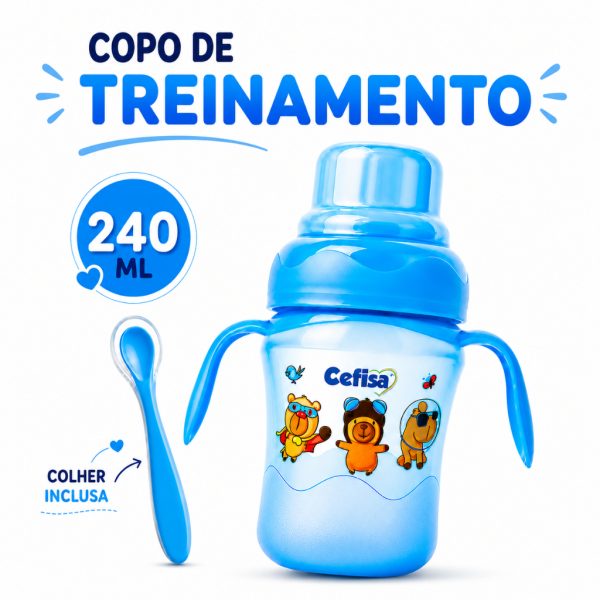 Copo treinamento 240ml antivazamento com colher silicone para bebê