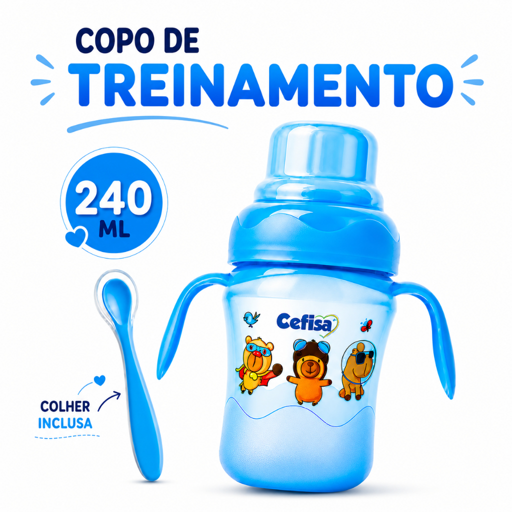 Copo treinamento 240ml antivazamento com colher silicone para bebê