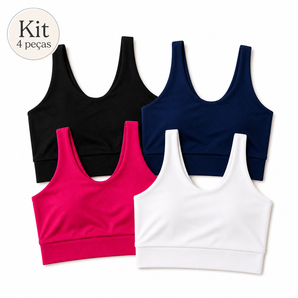 cropped academia forro duplo kit 4 top cropped feminino microfibra
