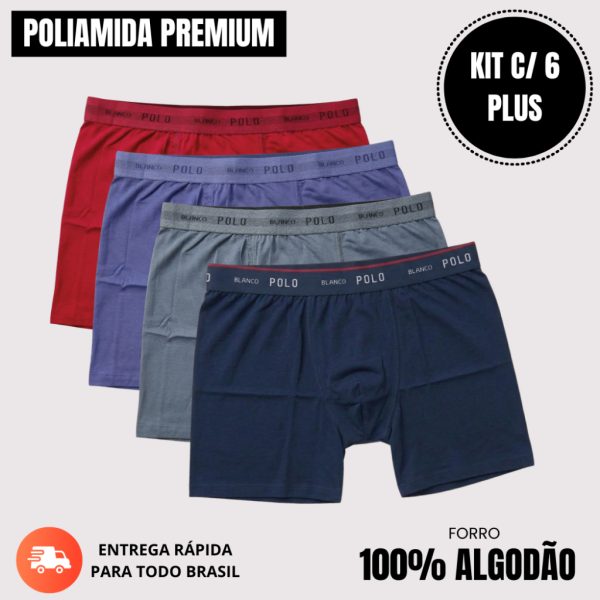 cueca masculina kit 6 boxer plus size XG XGG poliamida com forro de algodão