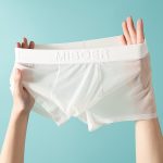 Cueca masculina boxer ultrafina transparente de seda gelada com secagem rápida