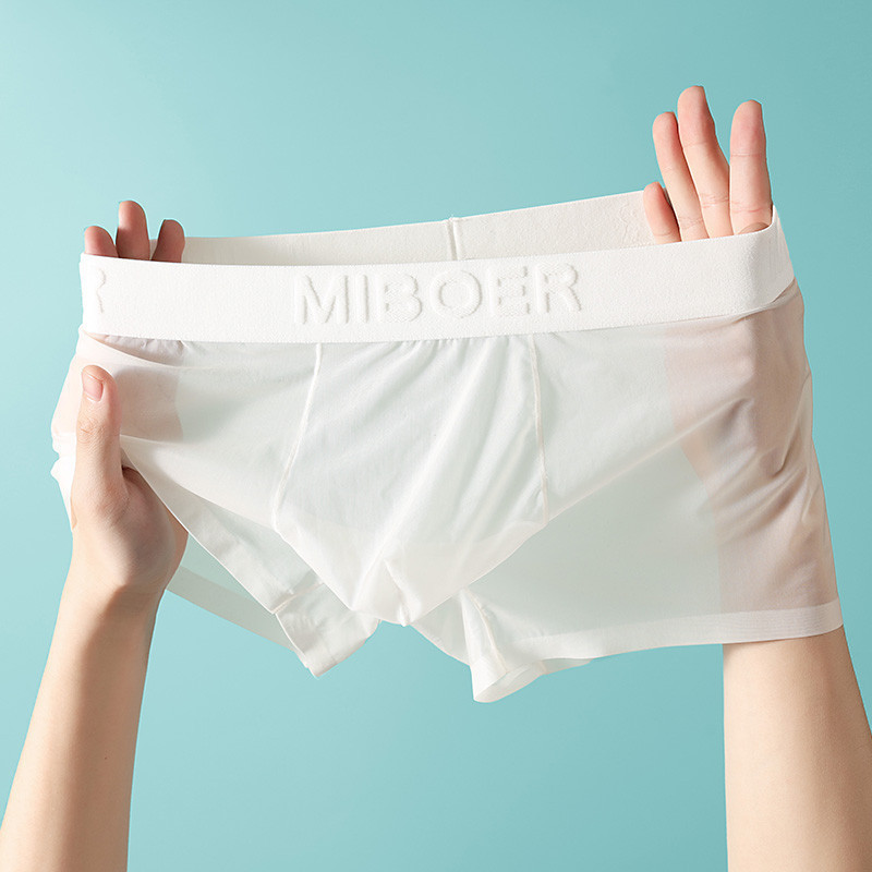 Cueca masculina boxer ultrafina transparente de seda gelada com secagem rápida