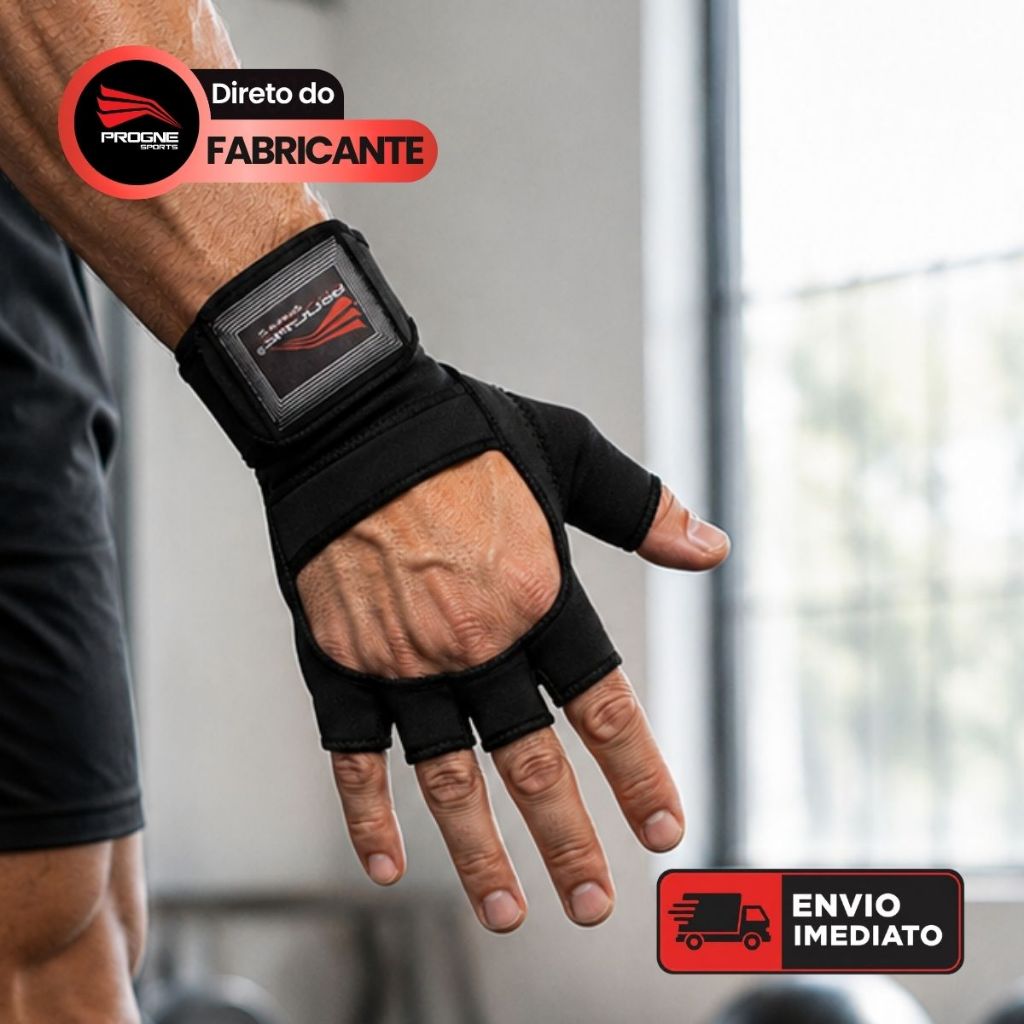 Equipamento musculação: luva de treino com munhequeira e palma antiderrapante para suporte de pulso