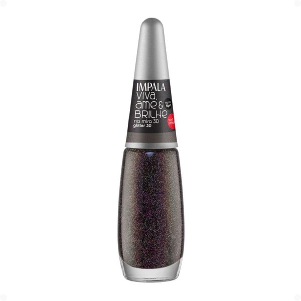 Esmalte unha glitter 3D Impala Viva Ame e Brilhe Na Mira 7,5ml frasco com brilho tridimensional