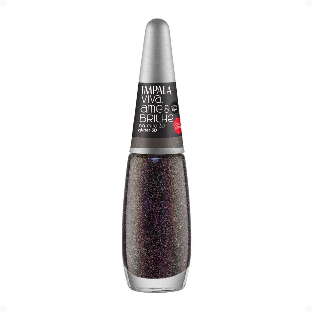 Esmalte unha glitter 3D Impala Viva Ame e Brilhe Na Mira 7,5ml frasco com brilho tridimensional