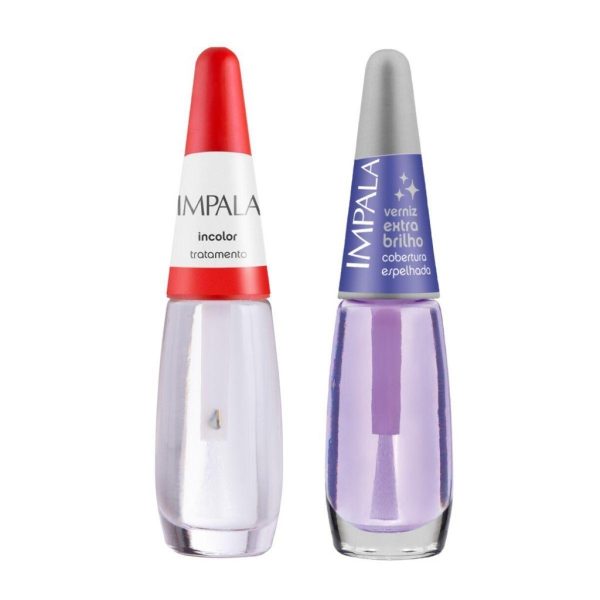 Esmalte unha Kit Impala Base + Extra Brilho 7,5ml para acabamento profissional