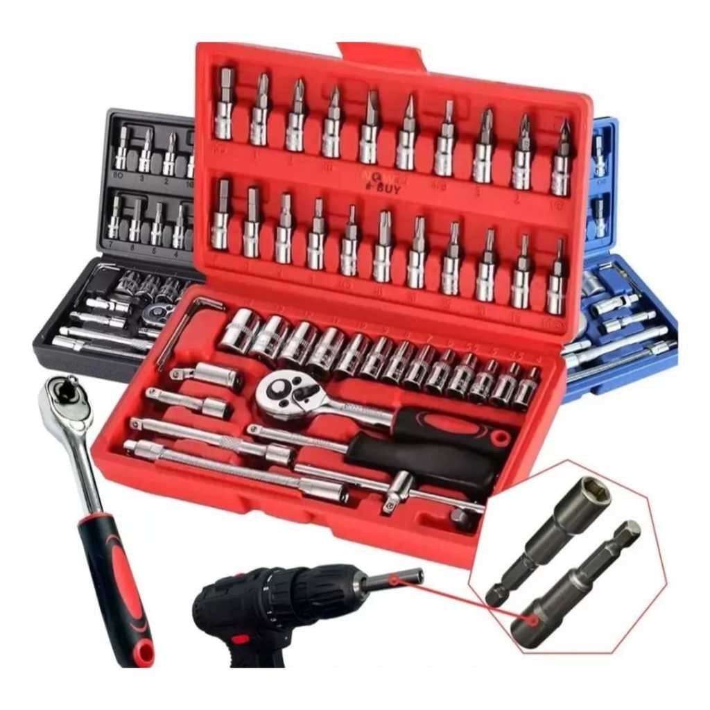 Ferramentas kit soquete aço CRV 1/4 com catraca chave allen e maleta completa