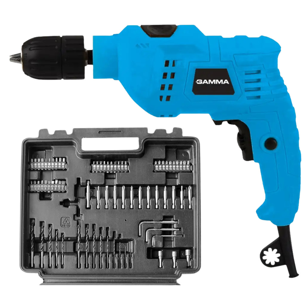 ferramentas furadeira de impacto Gamma 650W 10mm 110V com kit completo para furar concreto e madeira