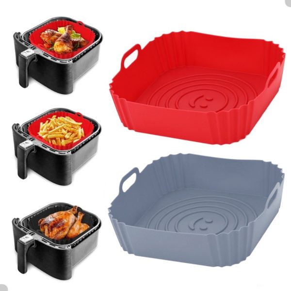 Formas de silicone quadrada 18x18cm para Air Fryer e forno com alça, kit com 3 unidades