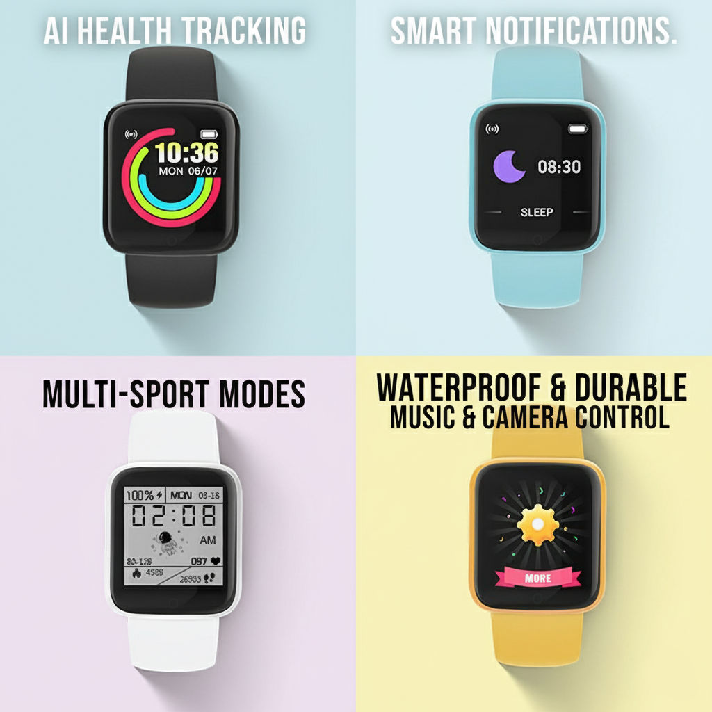 Gadget eletrônico smartwatch infantil Y68 com monitoramento de fitness e design esportivo