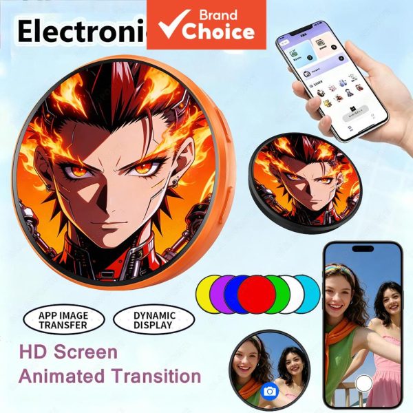 gadget eletronico cracha eletronico com tela dinamica inteligente HD de 2 polegadas exibindo fotos GIFs animacoes e videos