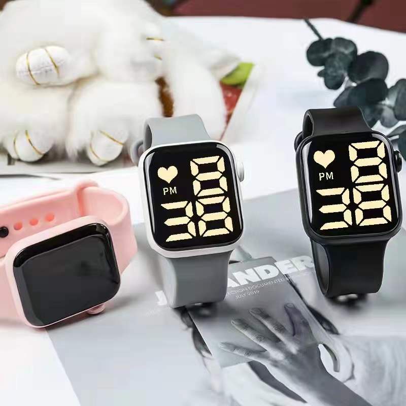 gadget eletronico kit 3 relogios digital LED quadrado unissex a prova d'agua