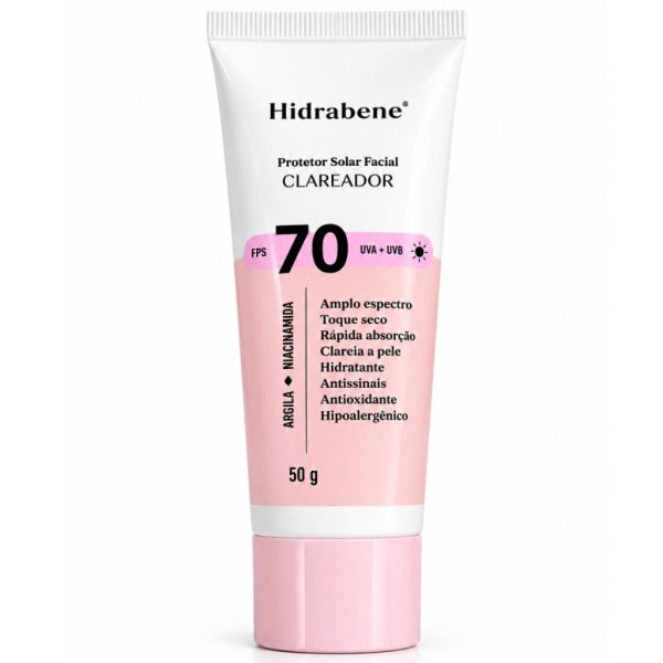 hidrabene protetor solar clareador facial 70 fps com ação clareadora e alta proteção
