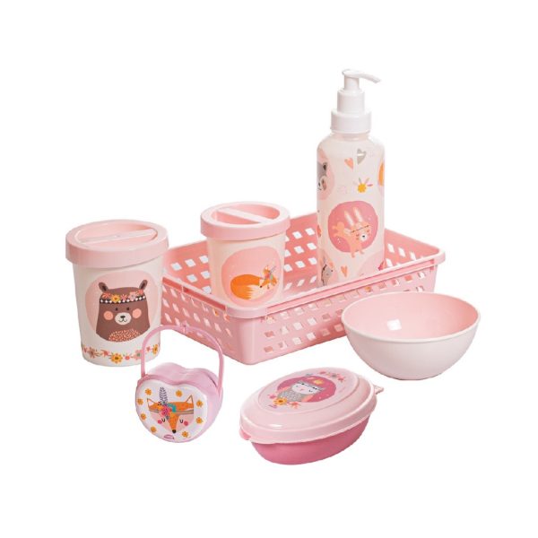 Higiene bebe kit 7 peças com porta chupeta saboneteira e porta algodão para quartinho de recém-nascido