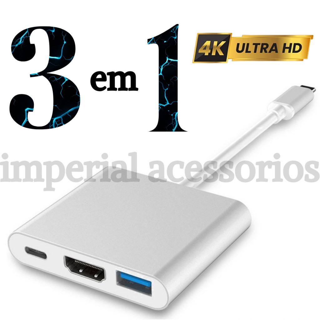 hub em adaptador tipo c 3 em 1 com HDMI USB e Dex para celular e MacBook