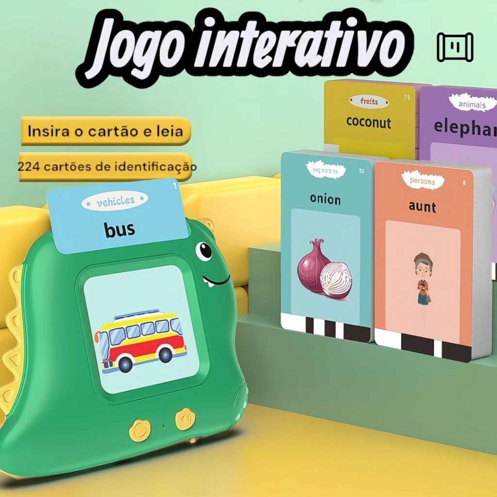 Jogo interativo de cartas infantil para aprender inglês e português com barulho