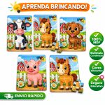 jogo quebra cabeça animais fazenda em madeira com 4 kits e 6 peças cada