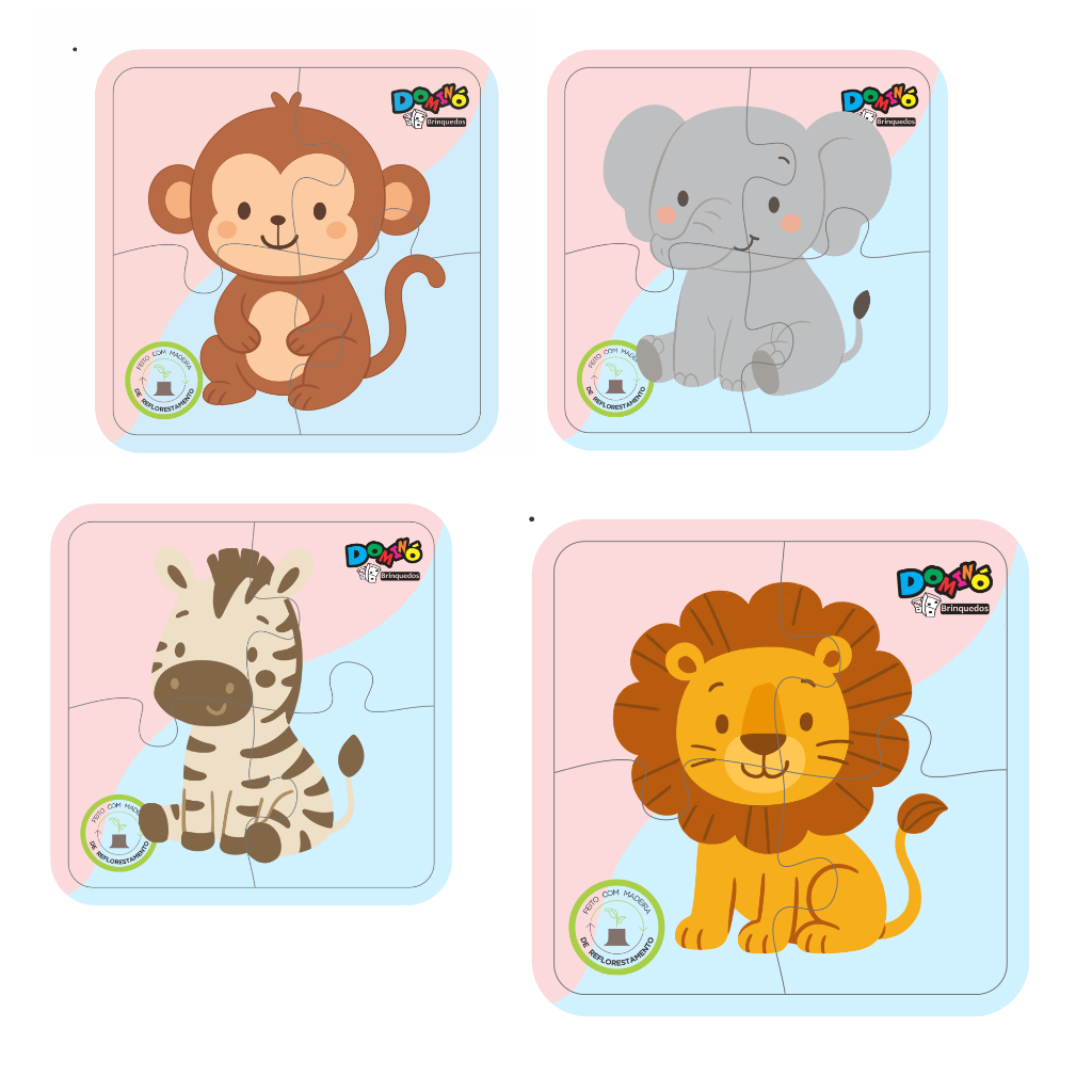 jogo quebra cabeça infantil kit 4 floresta safari brinquedo educativo
