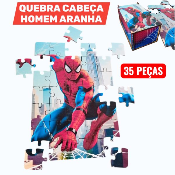 jogo quebra cabeça infantil Homem Aranha 35 peças com caixa para guardar